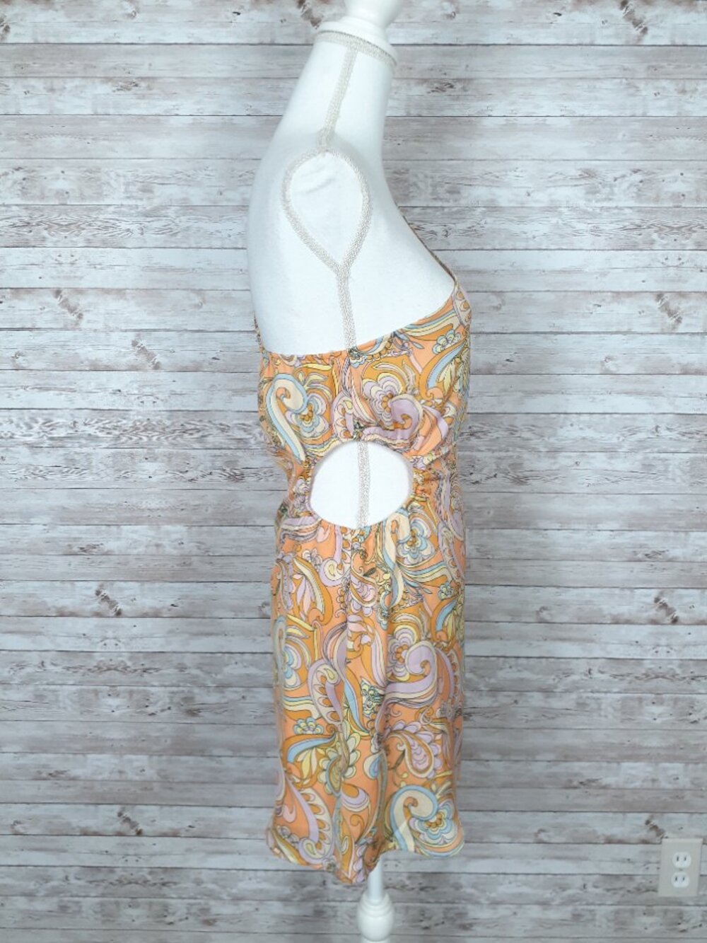 American Eagle One Shoulder Mini Dress S Side Cutout Paisley Side Zip 946A - Picture 3 of 9
